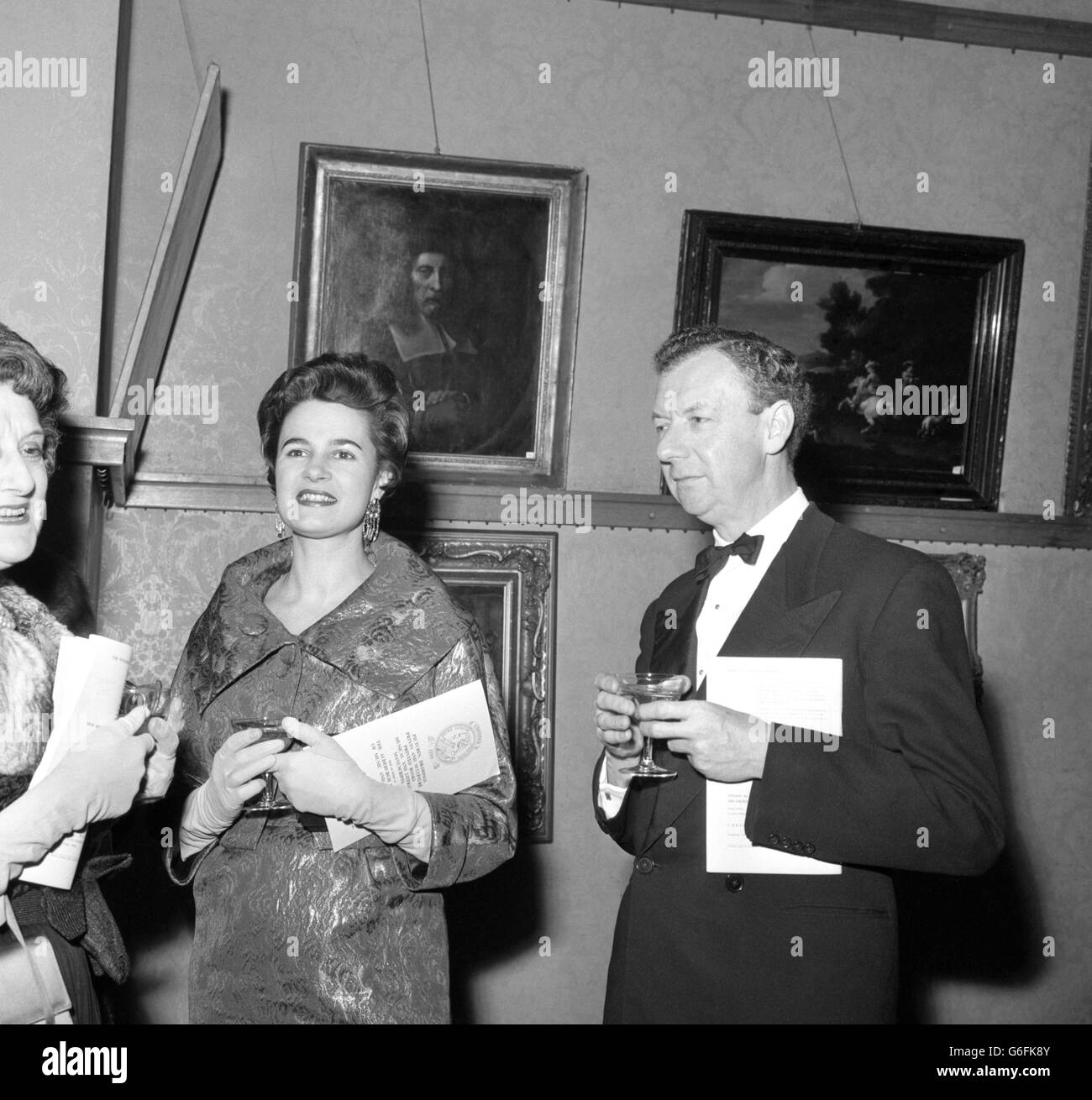 The Countess of Harewood with composer Benjamin Britten at an evening sale in Christie's, London, held on behalf of the Aldeburgh Festival of Music and Arts. Stock Photo