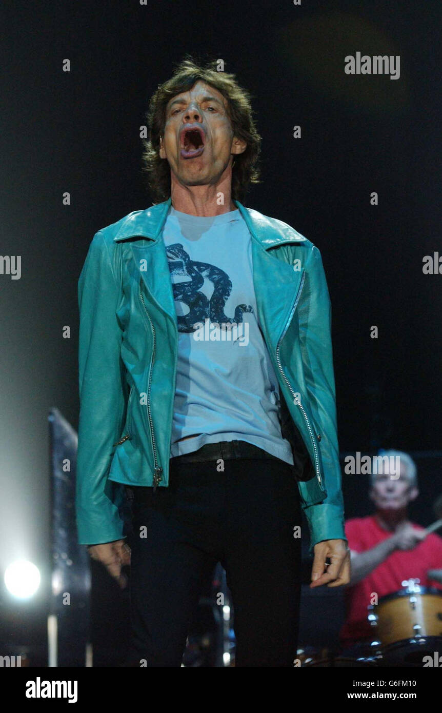 Mick Jagger, lead singer of the Rolling Stones, performs at Wembley Arena, west London as part