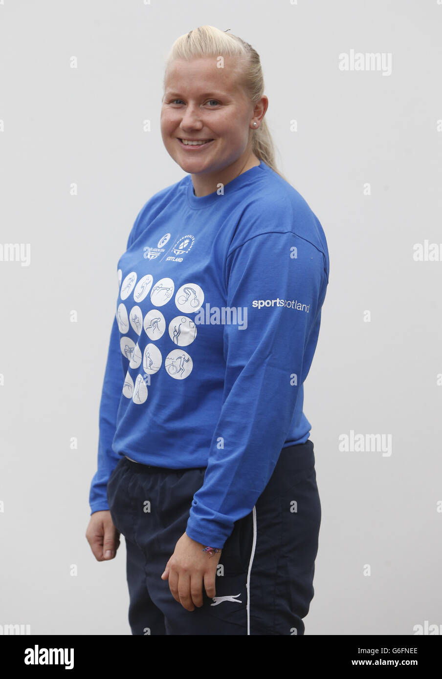 Susan McKelvie, Hammer, who has been selected to represent Team Scotland at the Glasgow 2014 Commonwealth Games, during a photocall at the People's Palace and Winter Gardens in Glasgow. PRESS ASSOCIATION Photo. Picture date: Wednesday September 25, 2013. A total of 27 sportsmen and women - 23 from athletics and four squash players - have been confirmed in Team Scotland as the countdown to the Games reaches the 300-days-to-go mark. See PA Story SPORT Commonwealth. Photo credit should read: Danny Lawson/PA Wire. Stock Photo