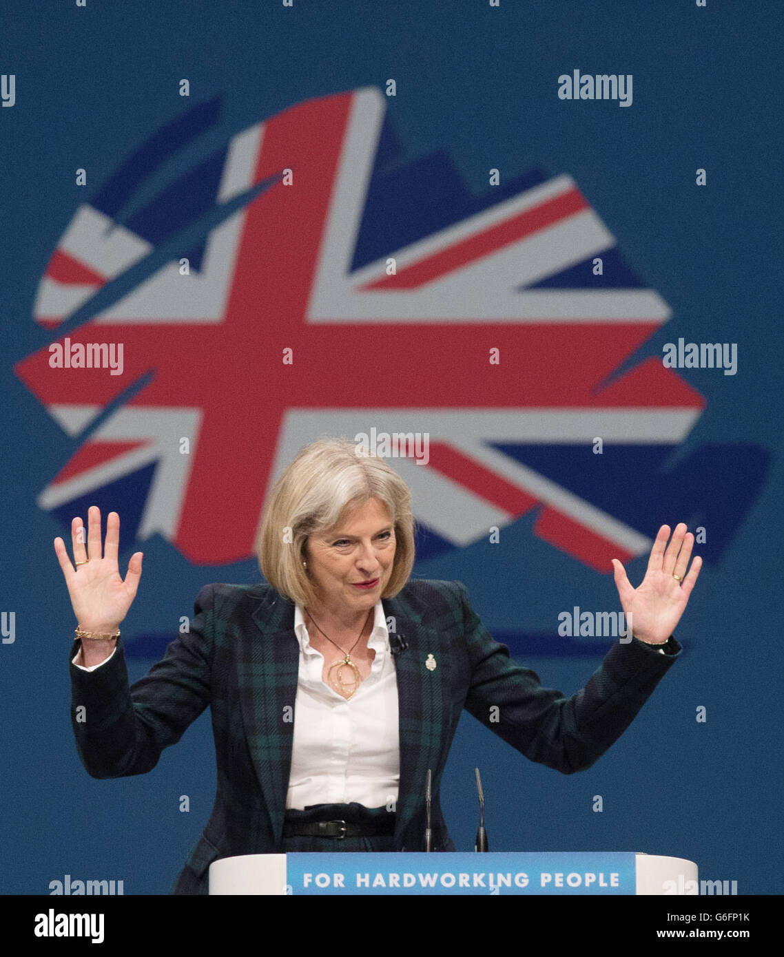 Home secretary Theresa May as she addresses the Conservative Party conference in Manchester