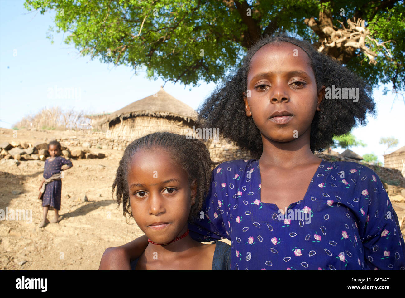 Ethiopian sisters.  Small rural community  near Bati, Oromia Zone, Amhara Region, Ethiopia Stock Photo