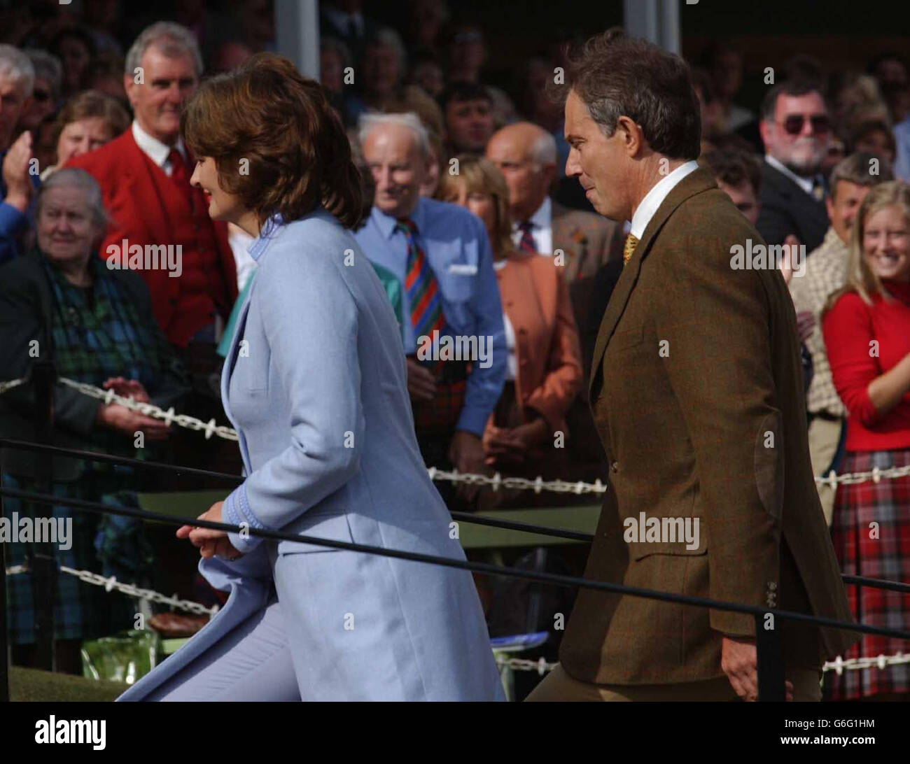 Prime Minister Tony Blair and wife Cherie arrive at the Braemar Royal Highland Games, in Aberdeenshire. * The pair joined Queen Elizabeth and the Duke of Edinburgh to watch the annual event which has a history stretching back to the days of King Malcolm Canmore, 900 years ago. Stock Photo