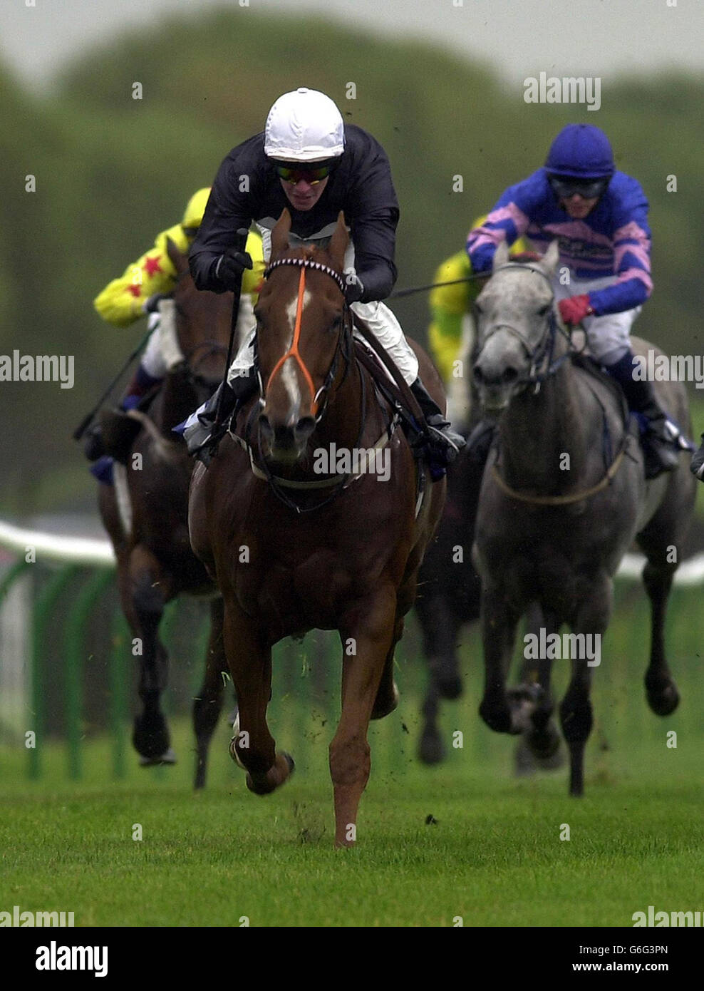Brave Burt, ridden by Richard Hughes, wins the 2.45 Tote Bigger Winnings Handicap Rated Stakes at the Western Meeting at Ayr Racecourse, Scotland. Stock Photo
