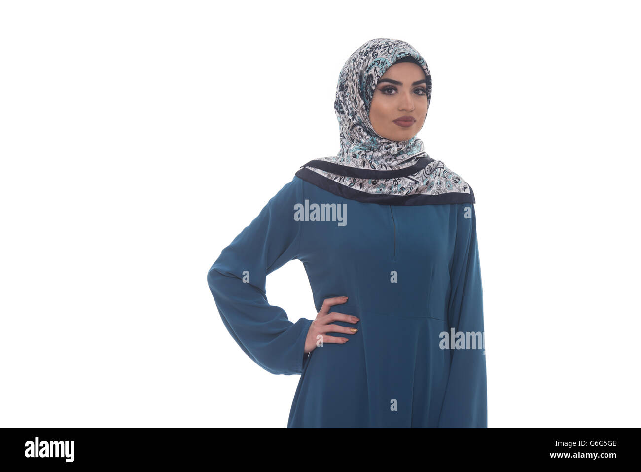Fashion Portrait Of Young Beautiful Muslim Woman With Scarf Isolated On ...