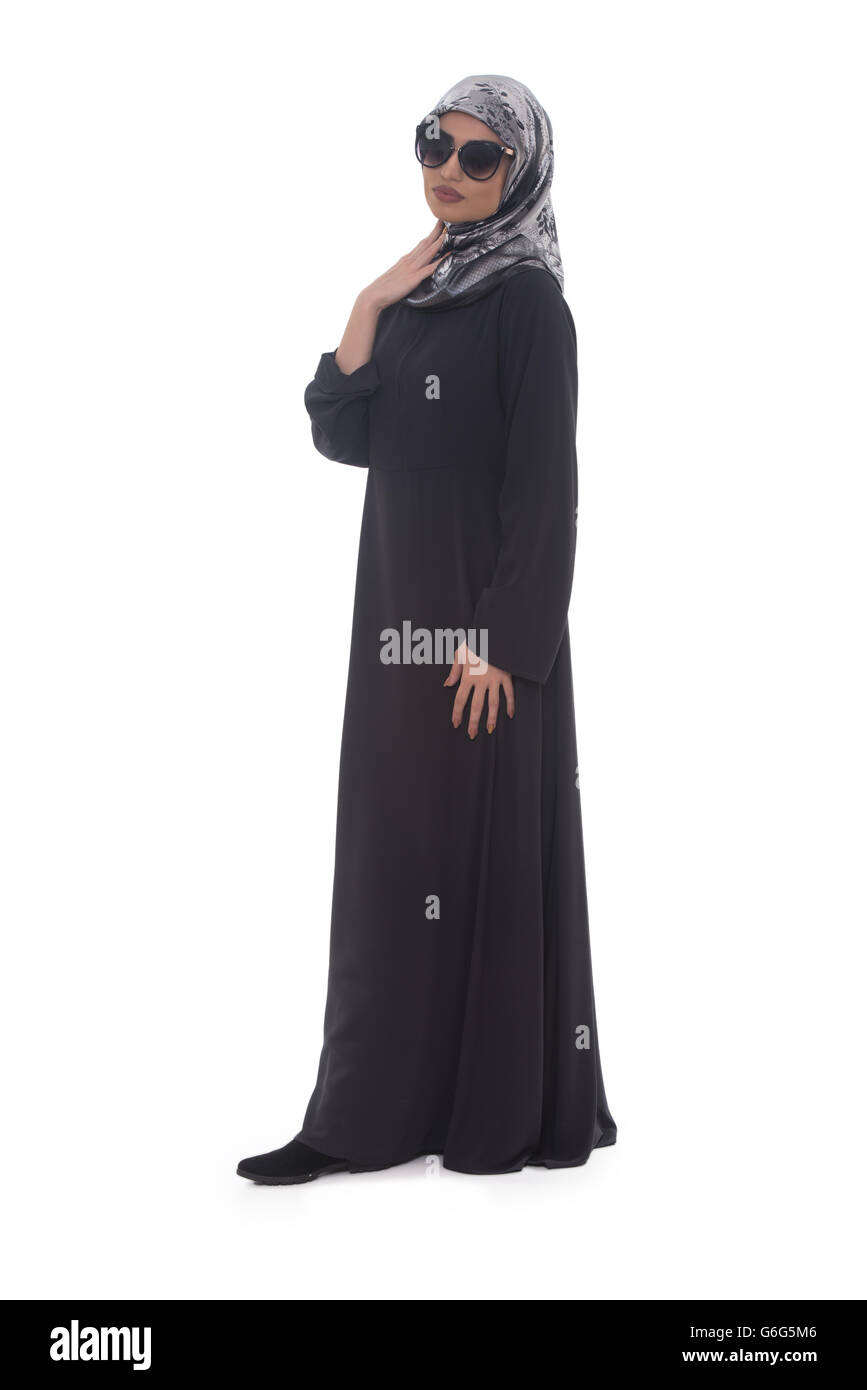 Young Muslim Woman In Head Scarf With Modern Clothes And Sunglasses