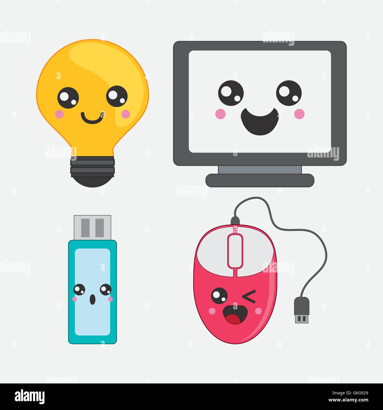cartoon icon set. Kawaii and technology. Vector graphic Stock Vector ...