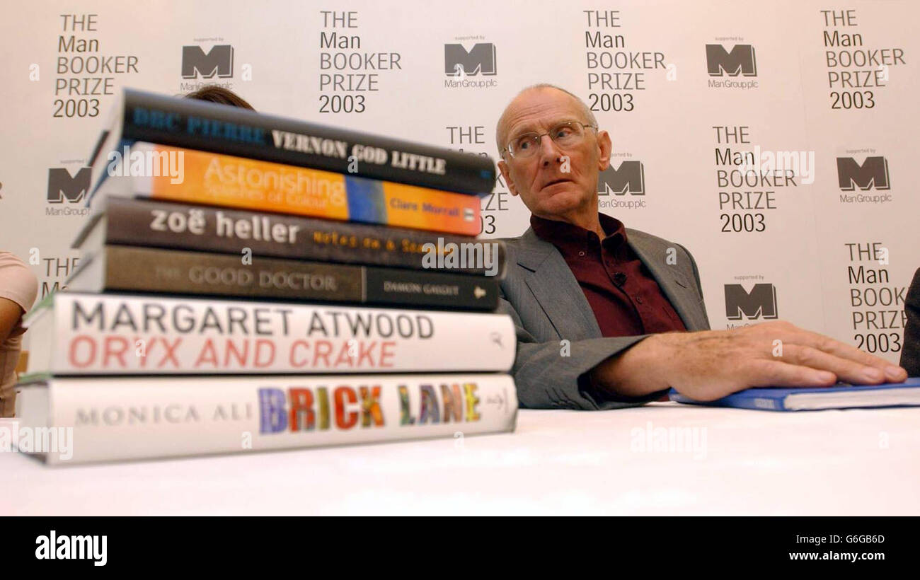 Chairman of the judges Professor John Carey announces the shortlist for