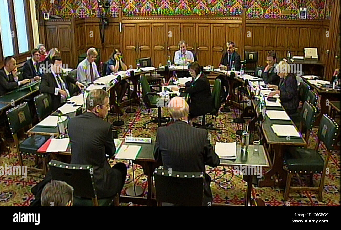 RETRANSMITTED CORRECTING POSITIONS Chair of the Care Quality Commission David Prior (right) and Chief Executive of the Care Quality Commission David Behan answers questions on the 2013 accountability hearing with the Care Quality Commission in front of the Health Select Committee in the House of Commons, London. Stock Photo