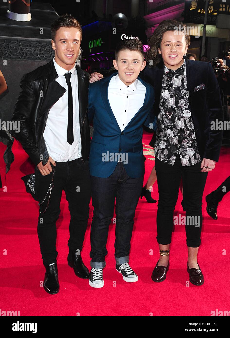 Sam Callahan, Nicholas McDonald and Luke Friend arriving for the World Premiere of Thor : Dark World, at the Odeon Leicester Square, London. Stock Photo