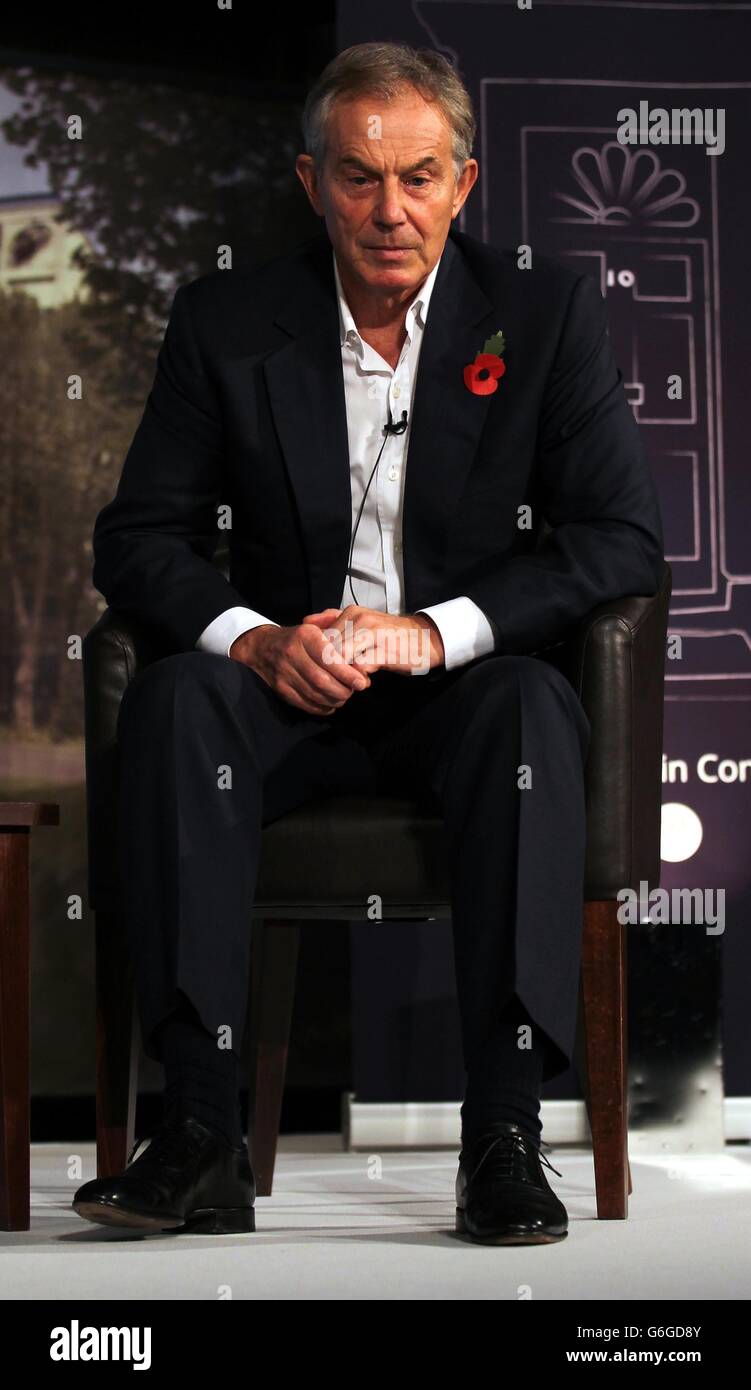 Former Prime Minister Tony Blair is interviewed by political journalist ...