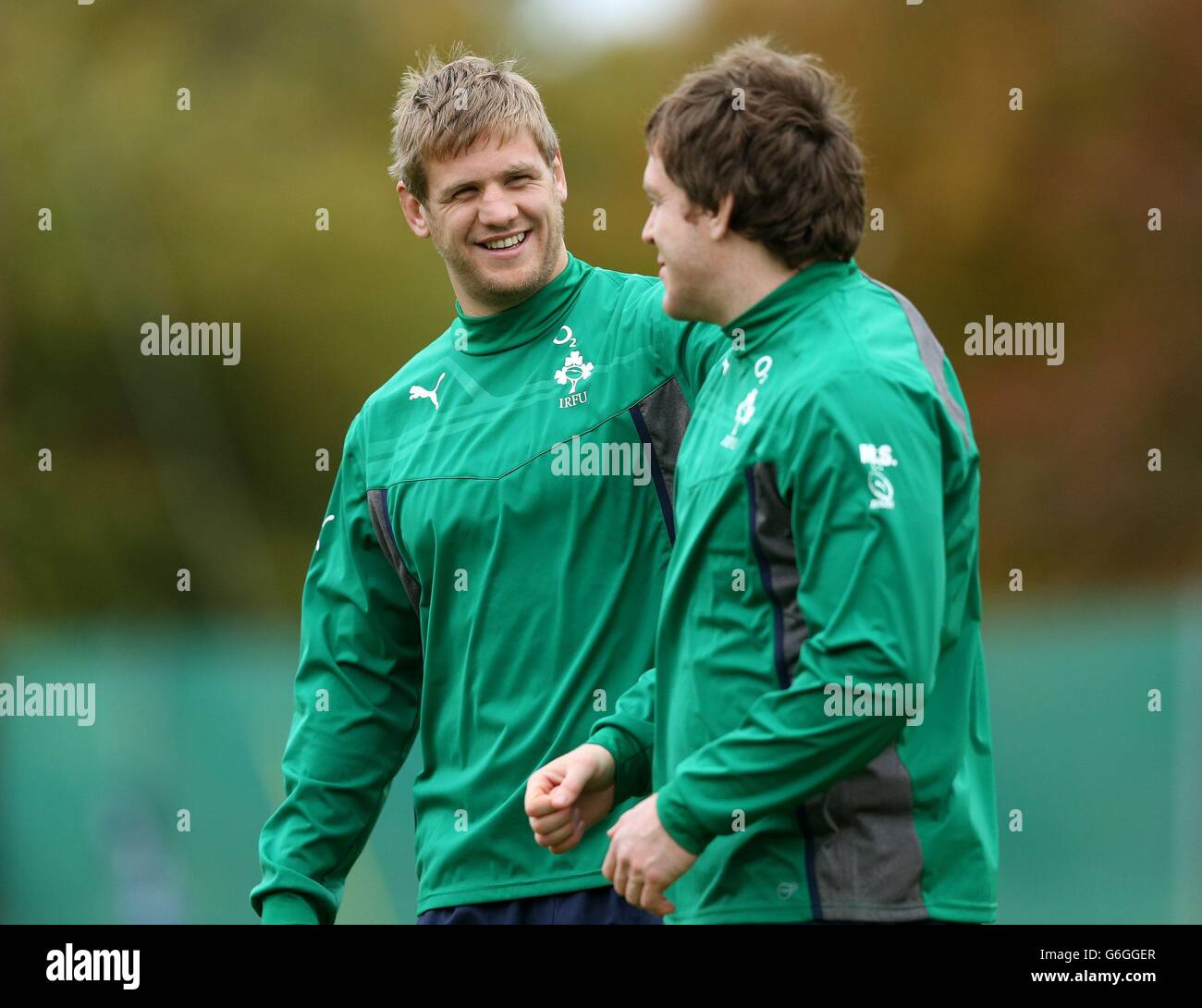 Ireland's Chris Henry (left) and Mike Sherry during a training session at Carton House, Co. Kildare. Picture date: Tuesday November 5, 2013. See PA Story RUGBYU Ireland. Photo credit should read: Brian Lawless/PA Wire. Stock Photo