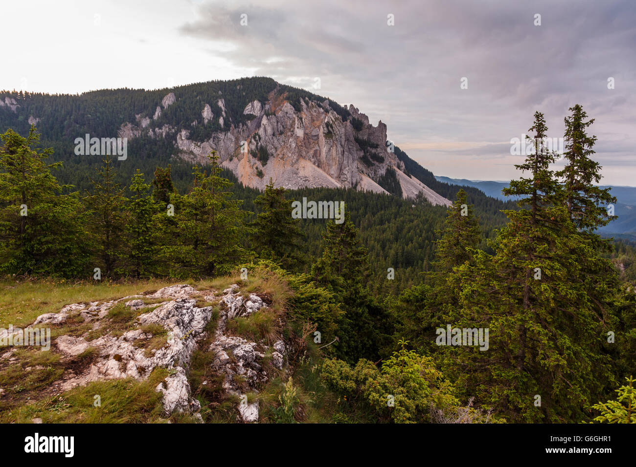 Landscape with forest mountains under sky with clouds Stock Photo - Alamy