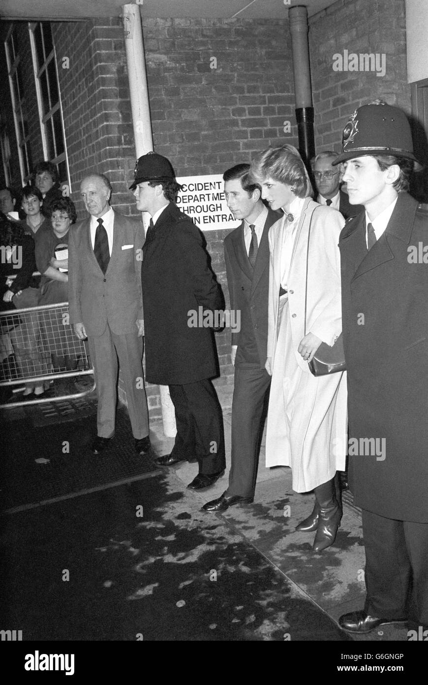 Prince Charles and Princess Diana leave Westminster Hospital in London after they visited patients injured in the Harrods car bomb attack. Stock Photo