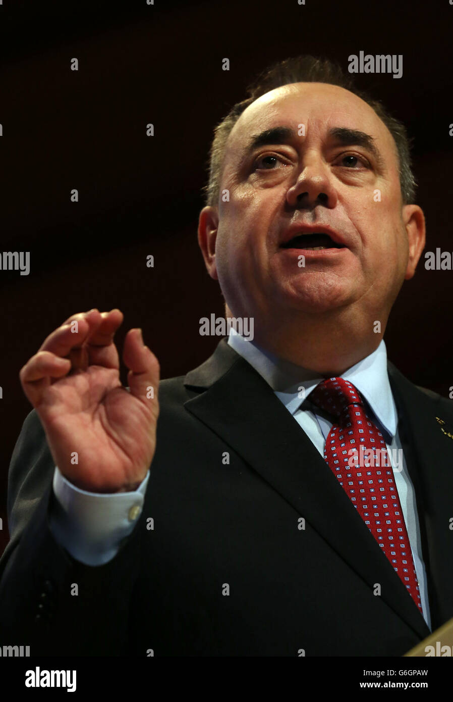 Party Leader Alex Salmond delivers his address to the Scottish National Party conference in Perth. Stock Photo