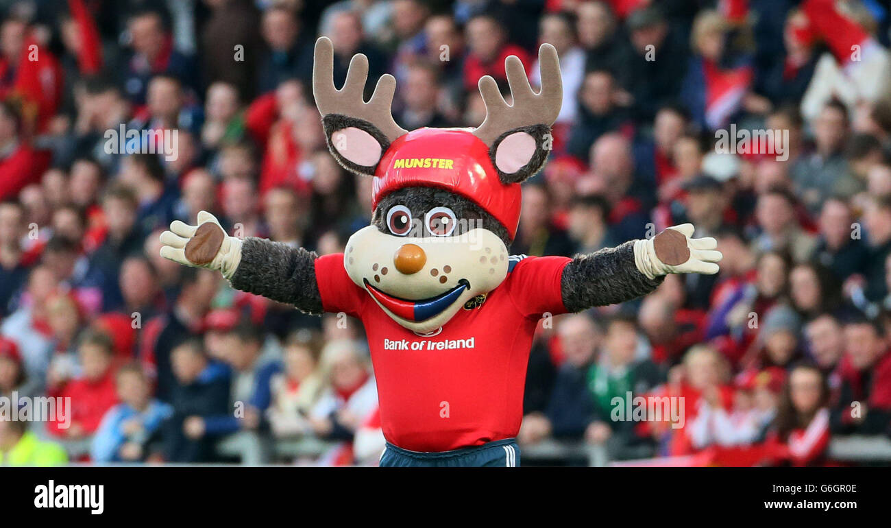 Oscar the Munster Rugby Mascot during the Heineken Cup match with Gloucester at Thomond Park, Munster. Stock Photo