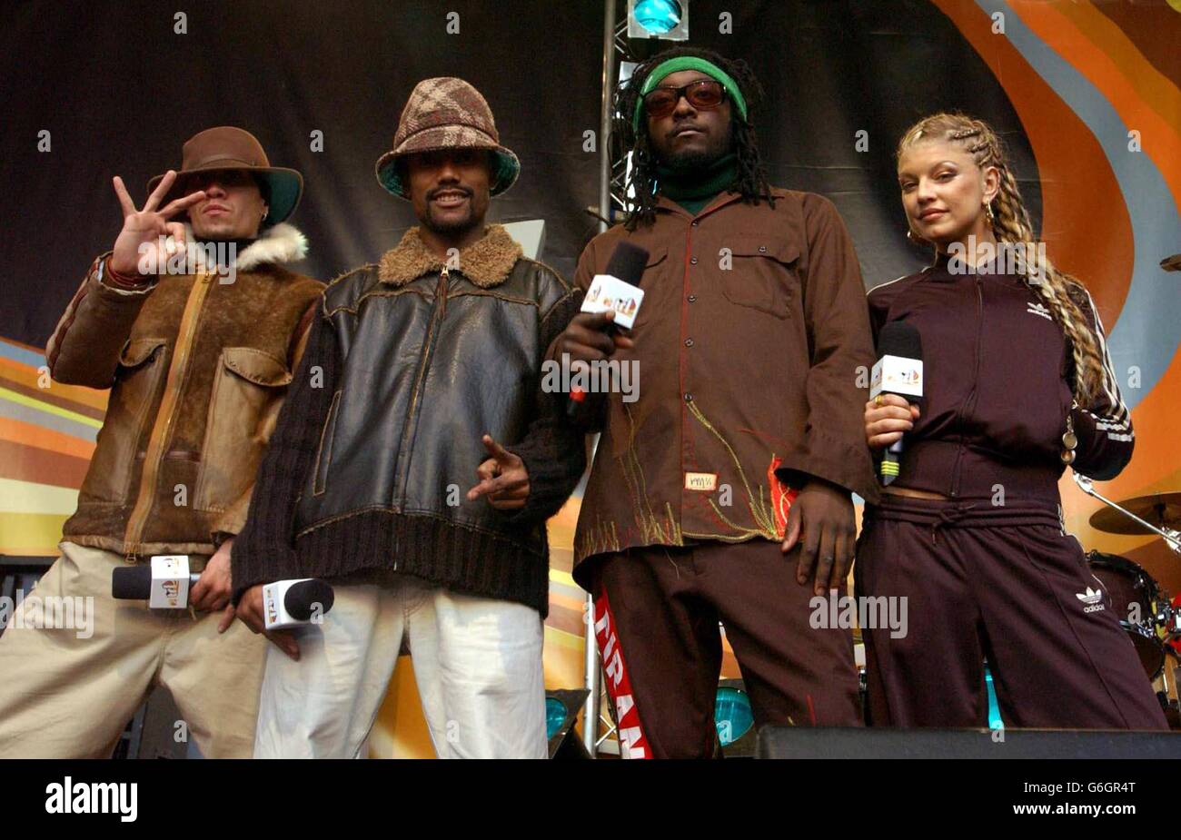 American Hip Hop group The Black Eyed Peas seen on the MTV TRL UK show