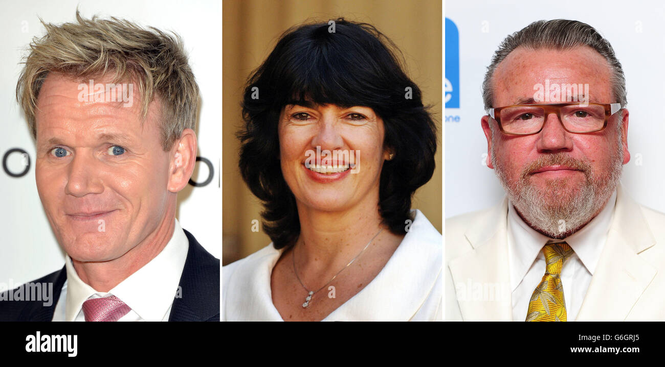 File photos of (from the left) Gordon Ramsay, Christiane Amanpour and Ray Winstone. Stock Photo