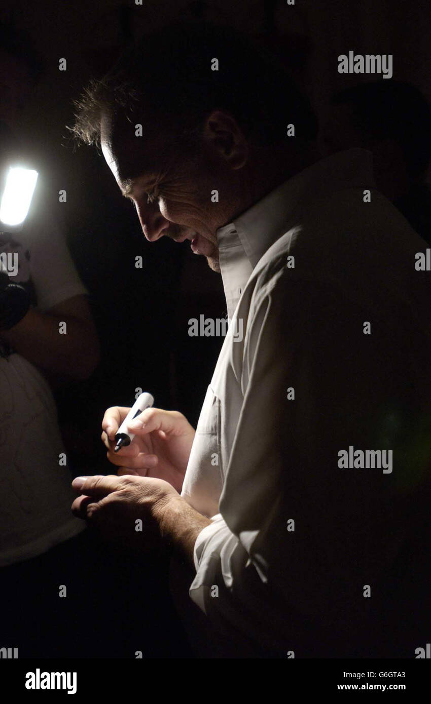 American Actor Kevin Costner making a note during a special screening of Cool Hand Luke at the Electric Cinema in Notting Hill, West London. Stock Photo