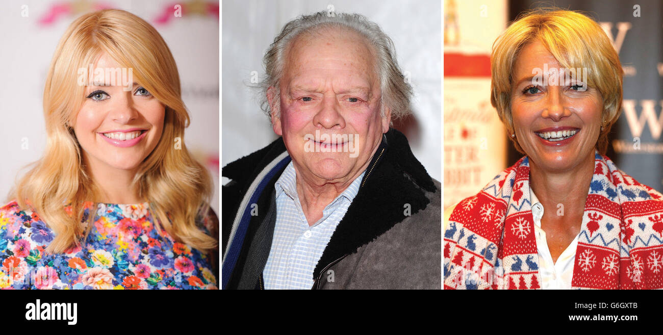 File photos of (from the left) Holly Willoughby, Sir David Jason Emma Thompson. Stock Photo