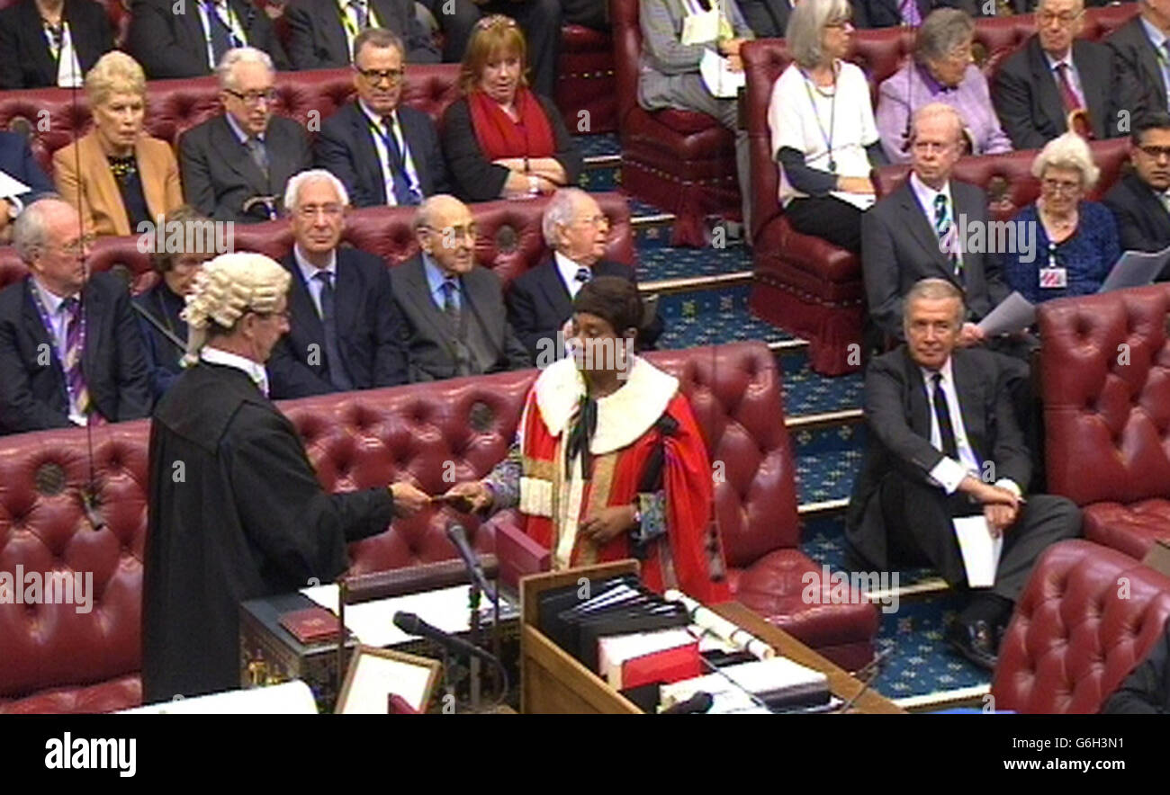 Doreen Lawrence, the mother of murdered black teenager Stephen Lawrence, during the short ceremony where she took her seat in the House of Lords. Stock Photo