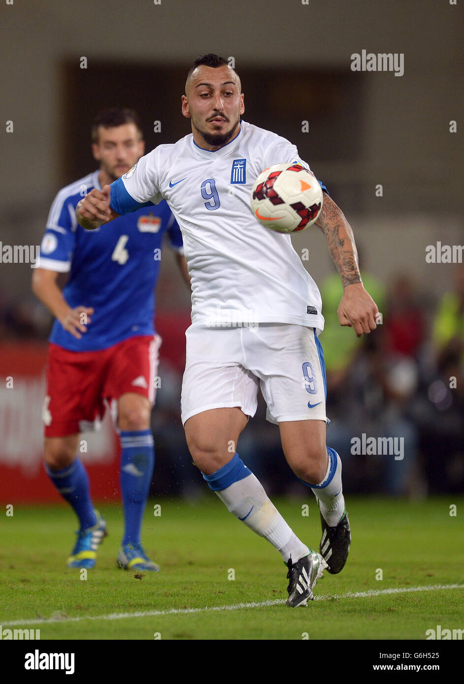 Soccer - FIFA 2014 World Cup - Qualifying - Group G - Greece v Liechtenstein - Karaiskakis Stadium. Kostas Mitroglou, Greece Stock Photo