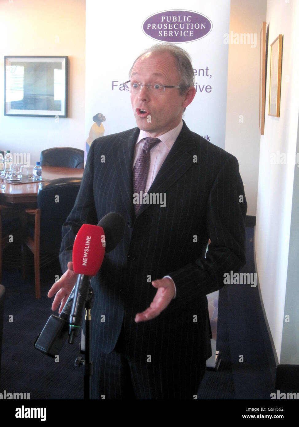 Director of Public Prosecutions in Northern Ireland Barra McGrory speaking to the media in his office in Belfast where he addressed confusion surrounding controversial draft abortion guidelines in the region by insisting it is not a crime to assist a woman going elsewhere in the UK for a termination. Stock Photo