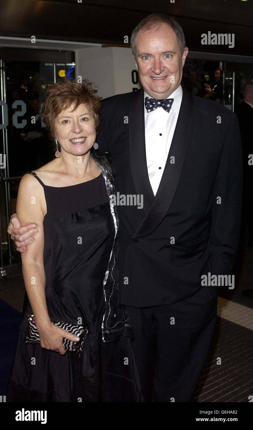 Jim Broadbent with his wife Anastasia Lewis arriving at the Odeon, Leicester Square, central London, for the European Premiere of the film 'Bright Young Things', held in aid of the Prince's Trust. Stock Photo