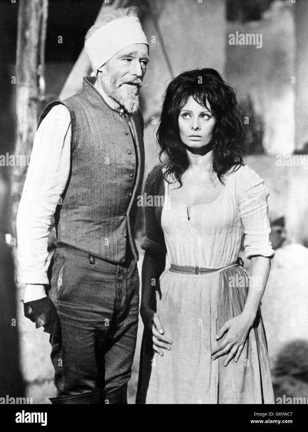 Peter O'Toole and Sophia Loren star as Don Quixote and Aldonza in the film musical Man of La Mancha. Stock Photo