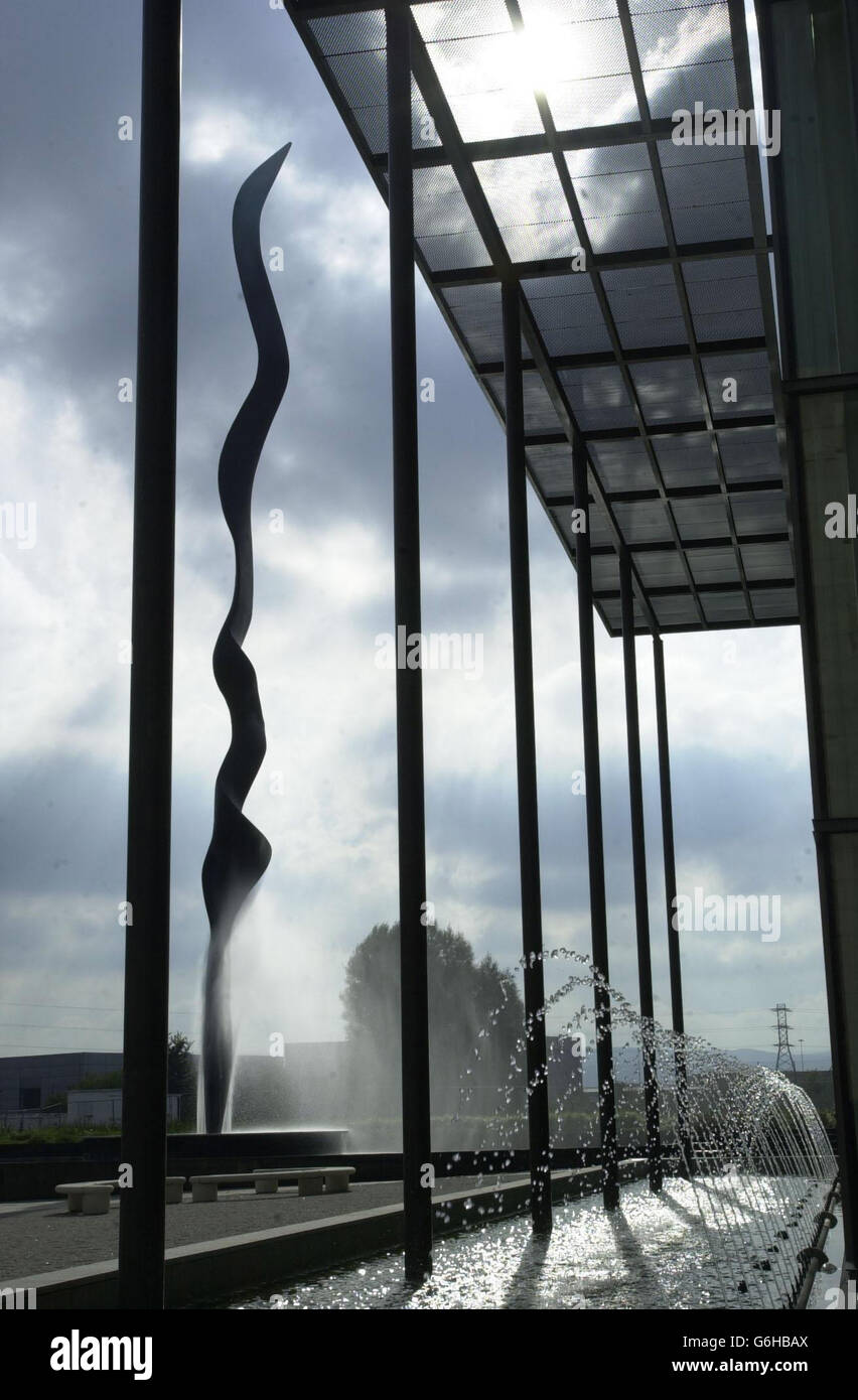 A view of English artist Angela Conner's sculpture Irish Wave on the day of its official unveiling at west Dublin's Park West business site. The structure, Europe's tallest moving sculpture, weighs more than 20 tonnes and, at 116ft high, is more than 50ft taller than north-east England's Angel of the North. Ms Conner took two years to design the structure, and gained her inspiration from Islamic calligraphy and by watching saplings move in the wind. Stock Photo