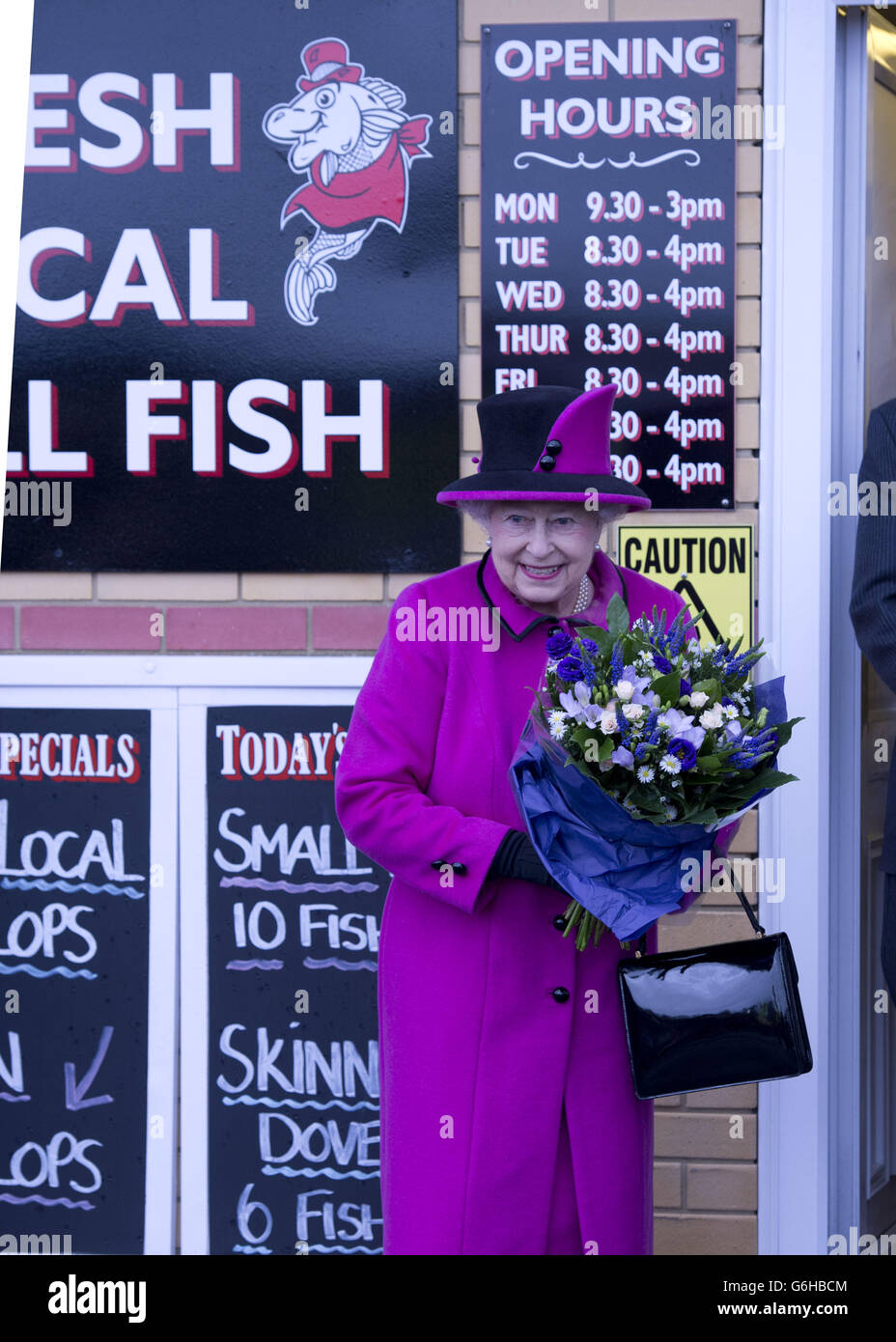 Queen Elizabeth II during a visit West Quay Fisheries at Newhaven Fish ...
