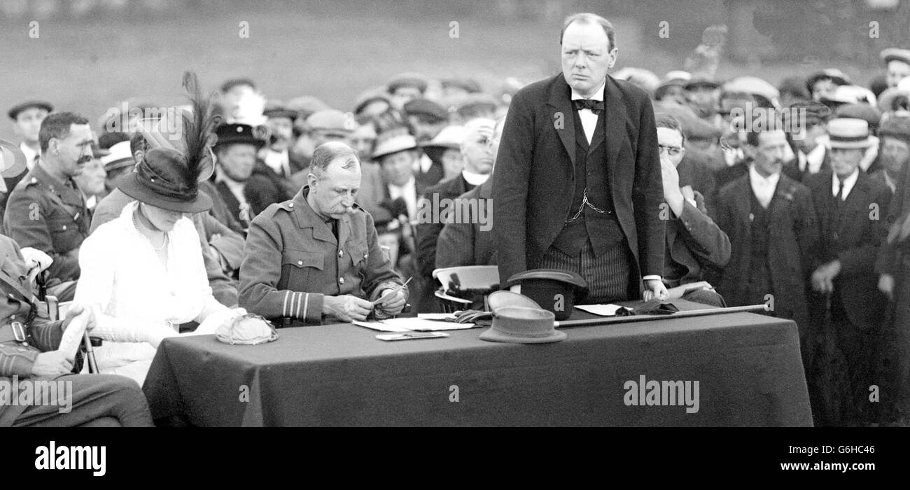 Winston Churchill at the Enfield Lock Munition works. Stock Photo
