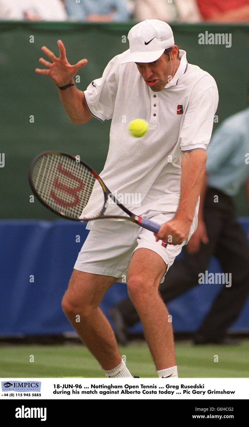 18-JUN-96, Nottingham Open Tennis, Greg Rusedski during his match against Alberto Costa today Stock Photo