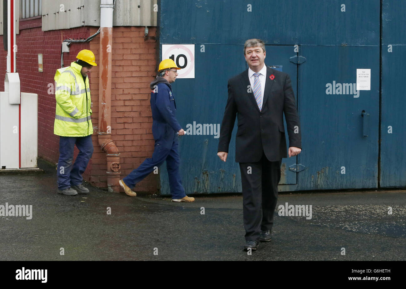 Alistair Carmichael, the UK Government's Scottish Secretary, outside the BAE shipyard in Govan, Glasgow, as Labour leader Ed Miliband refused to offer a jobs guarantee to shipyard workers on the Clyde if Scotland decides to back independence. Stock Photo