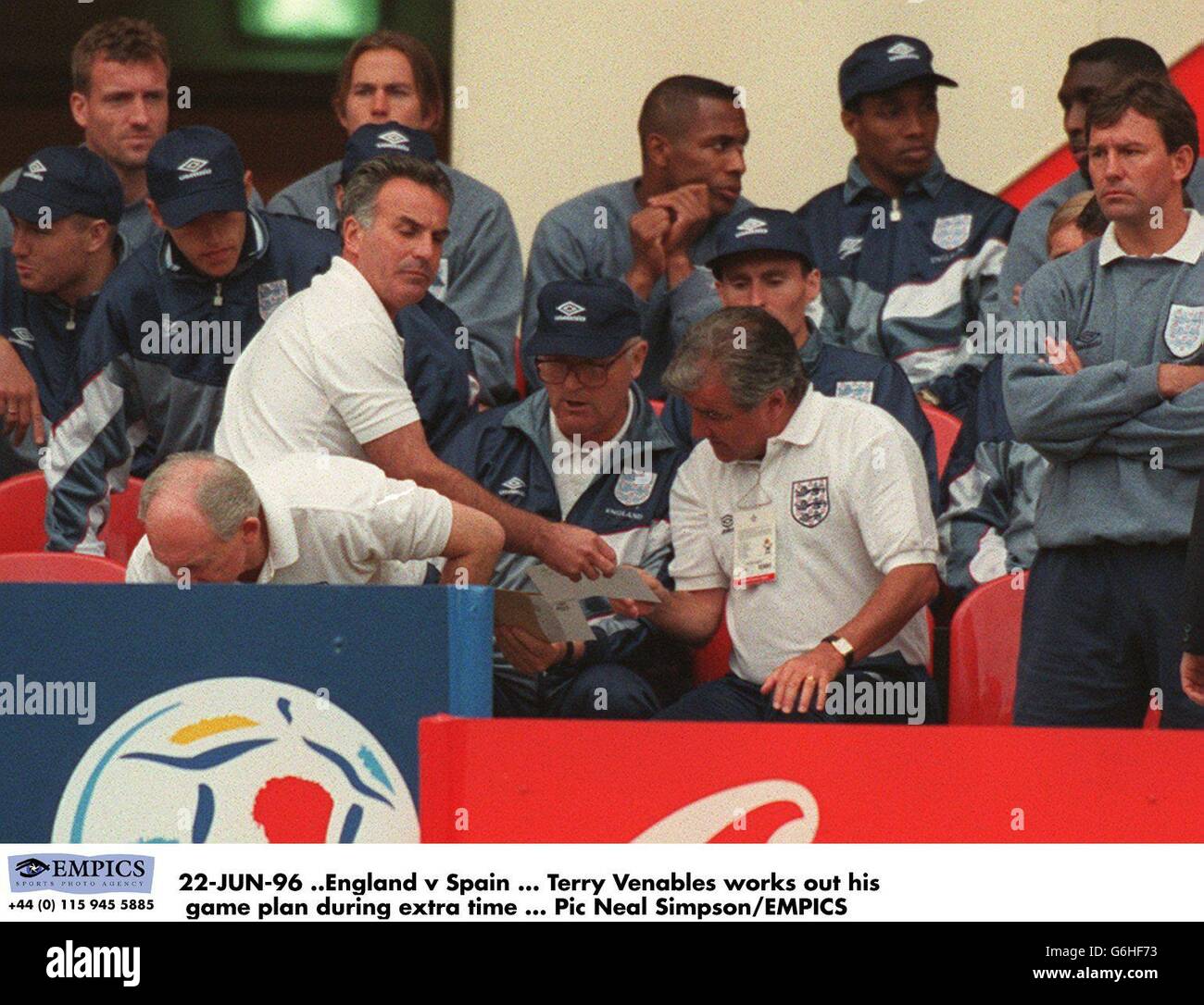 22-JUN-96 .England v Spain. Terry Venables works out his game plan during extra time Stock Photo