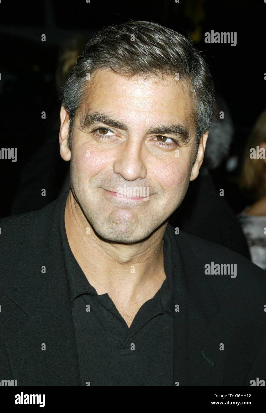 Actor George Clooney arrives for the world premiere of his new film Intolerable Cruelty at the Academy of Motion Picture Arts and Sciences in Beverly Hills, Los Angeles. 15/10/03: Actor George Clooney who is coming to Scotland to film a Hollywood blockbuster. Two big names are to be unveiled in Glasgow tomorrow as the stars of an action-packed thriller, it is understood. Clooney has already visited Bathgate and Broxburn, in West Lothian, searching for locations for the film, believed to be a psychological drama about a Vietnam veteran who is wrongly accused of a crime. Stock Photo