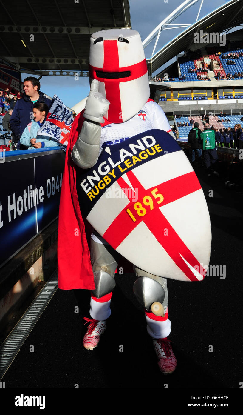 The England Rugby League team mascot before the 2013 World Cup match at