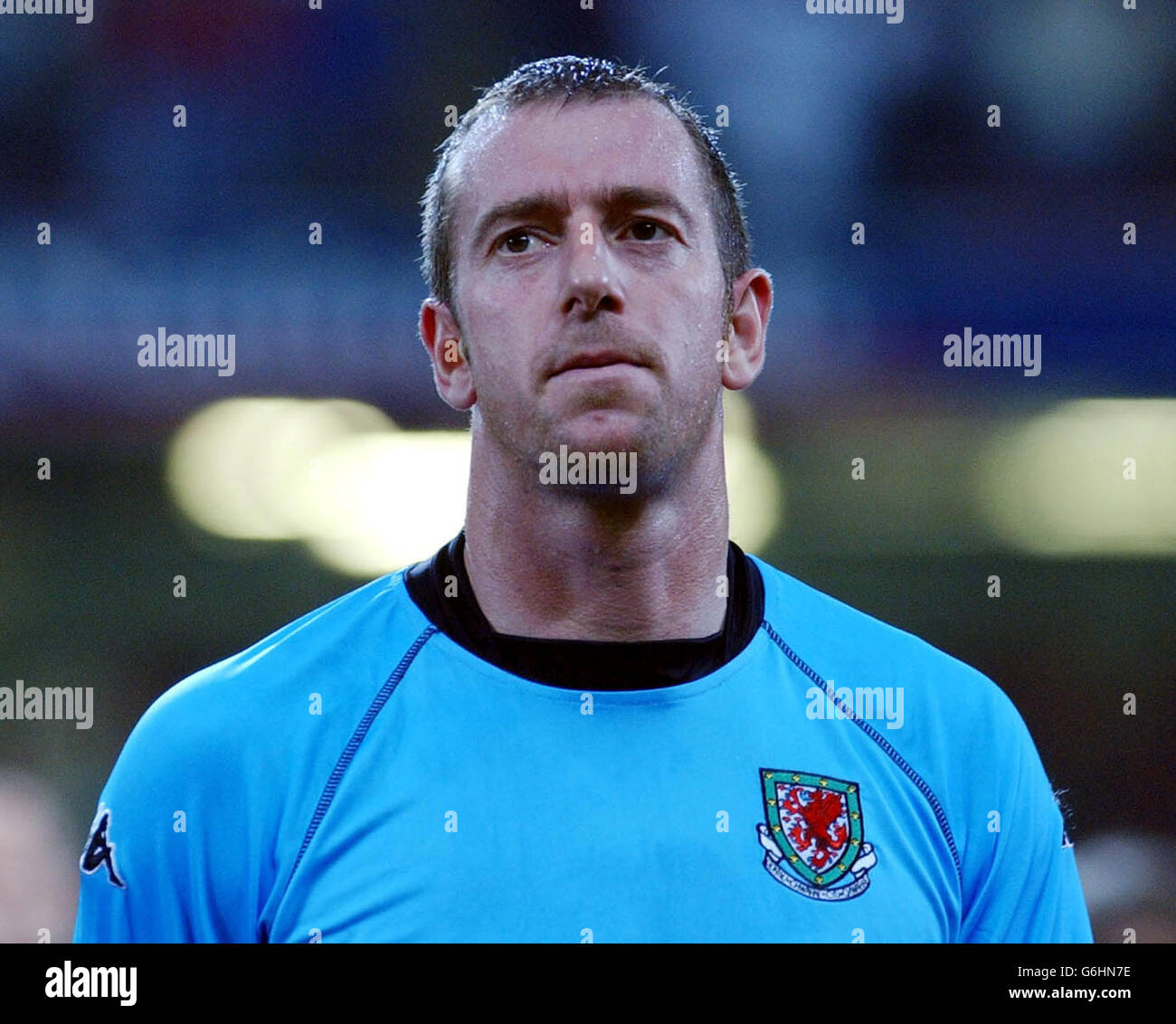 ; Wales's goalkeeper Paul Jones ahead of the game against Serbia and Montenegro during the European Championships qualifying match at the Millennium Stadium, Cardiff. Stock Photo