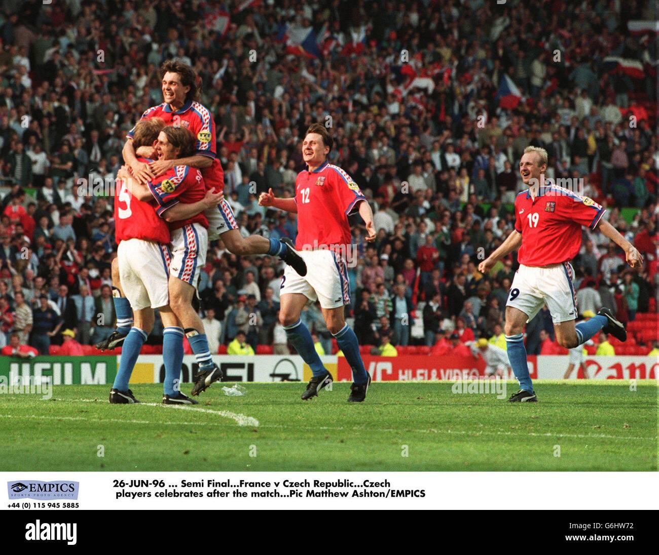 Euro 96. Semi Final. France v Czech Republic. Czech players celebrate after the match Stock Photo