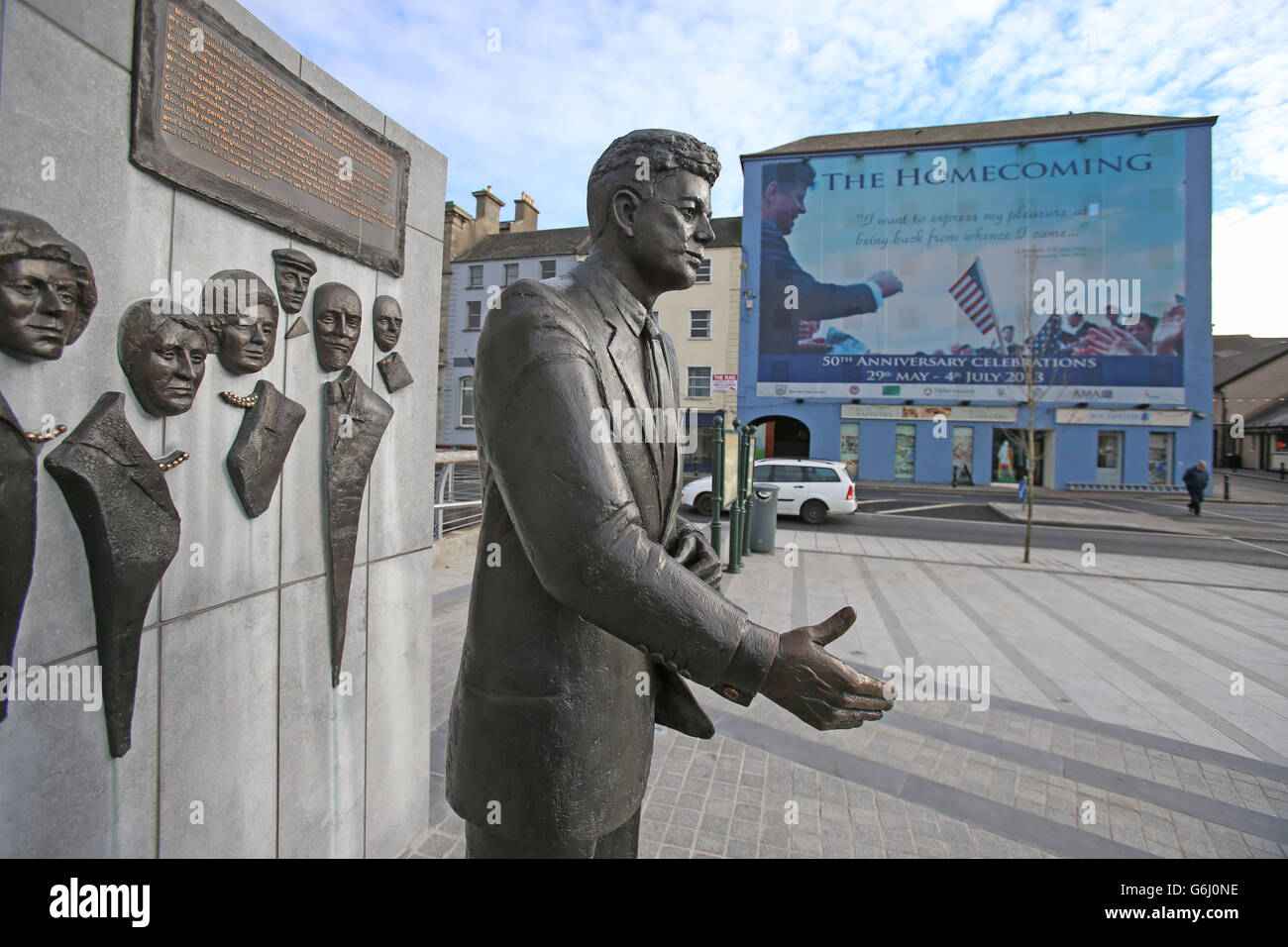 A JFK monument in New Ross, Co Wexford, the ancestral home of former United States President John F Kennedy, on the 50th anniversary of his death by a snipers bullet in Dallas. Stock Photo