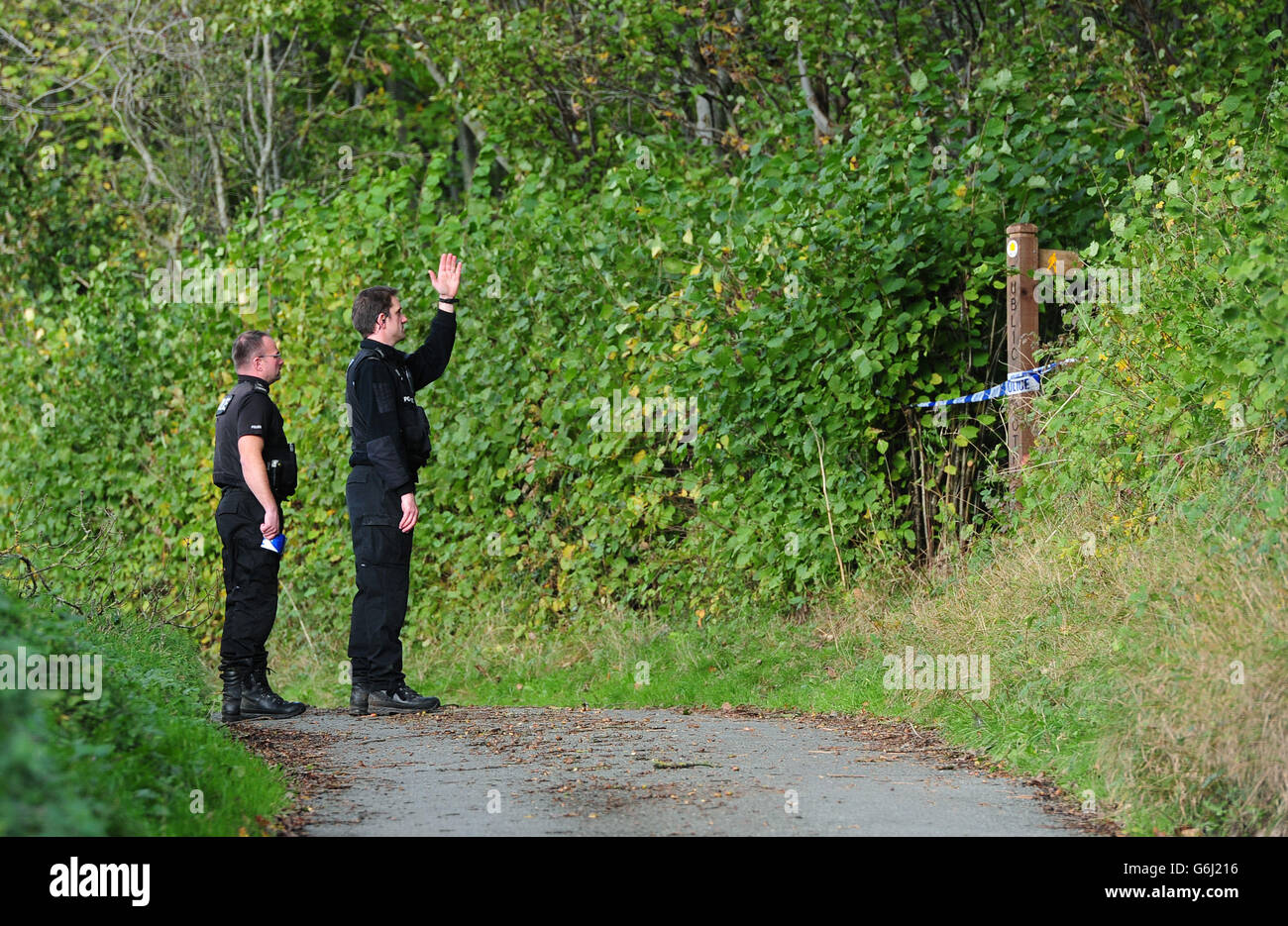 Police at the scene at Sweeney mountain near Oswestry in Shropshire, as