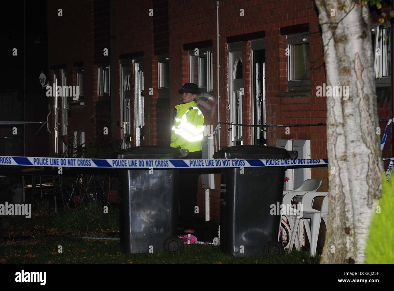 Police activity outside the home in Rowena Court in Mountsorrel, Leicestershire, where a young girl died after being bitten by a dog. Stock Photo