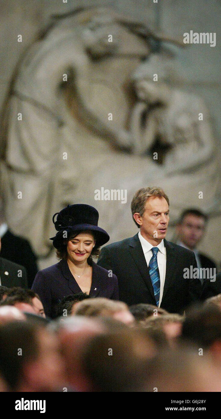 Britain's Prime Minister Tony Blair (right) and his wife Cherie arrive for the Service of Remembrance Iraq 2003, at St Pauls Catherdral, central London, in honour of those who died in the Iraq war. The service is being addressed by the Archbishop of Canterbury, Dr Rowan Williams. A minute s silence was to be led by Bishop to the Forces the Rt Rev David Conner, with a bugler sounding the Last Post. Stock Photo
