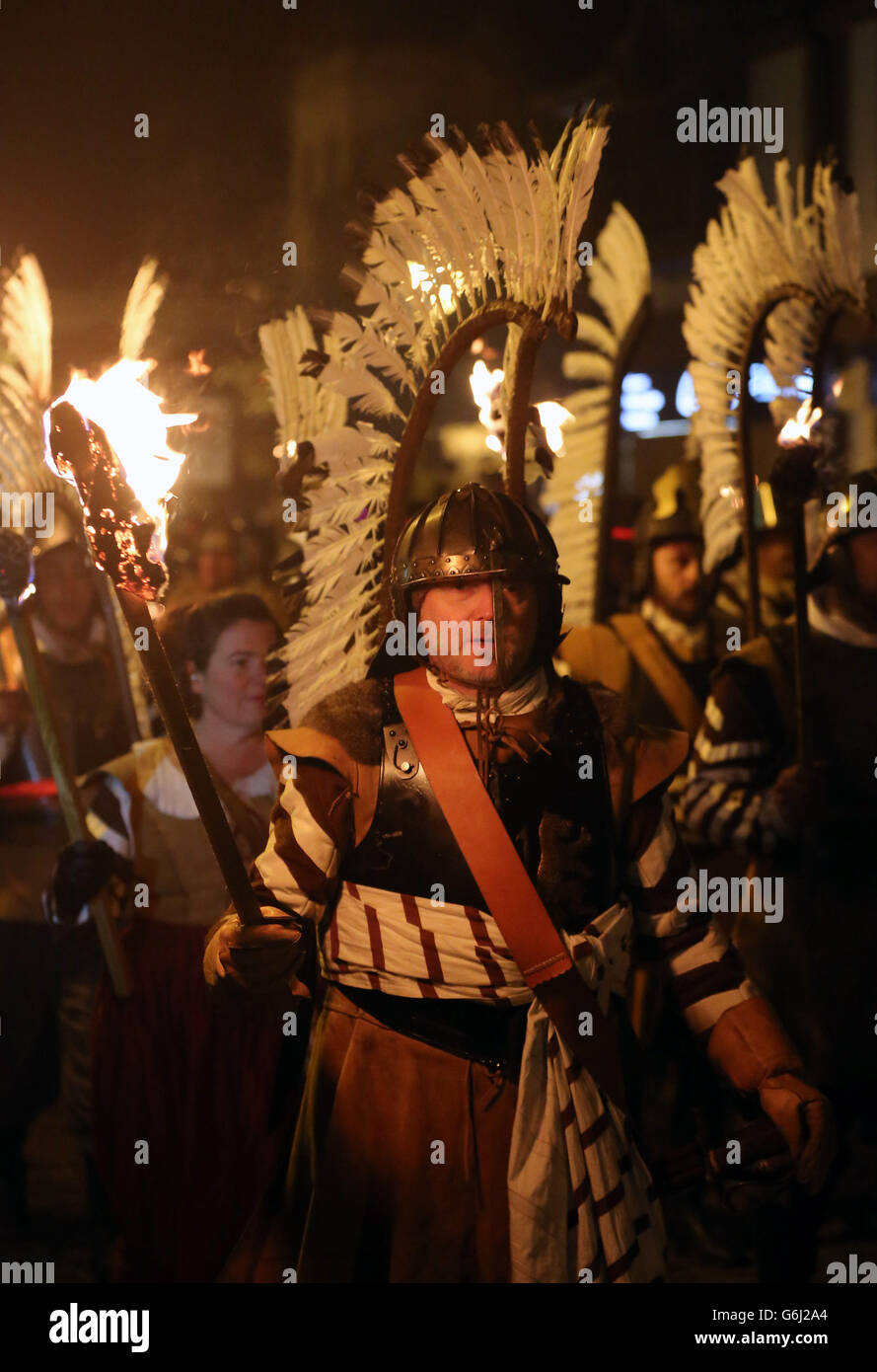 The Lewes Bonfire Society parade through Lewes, in East Sussex, as part ...