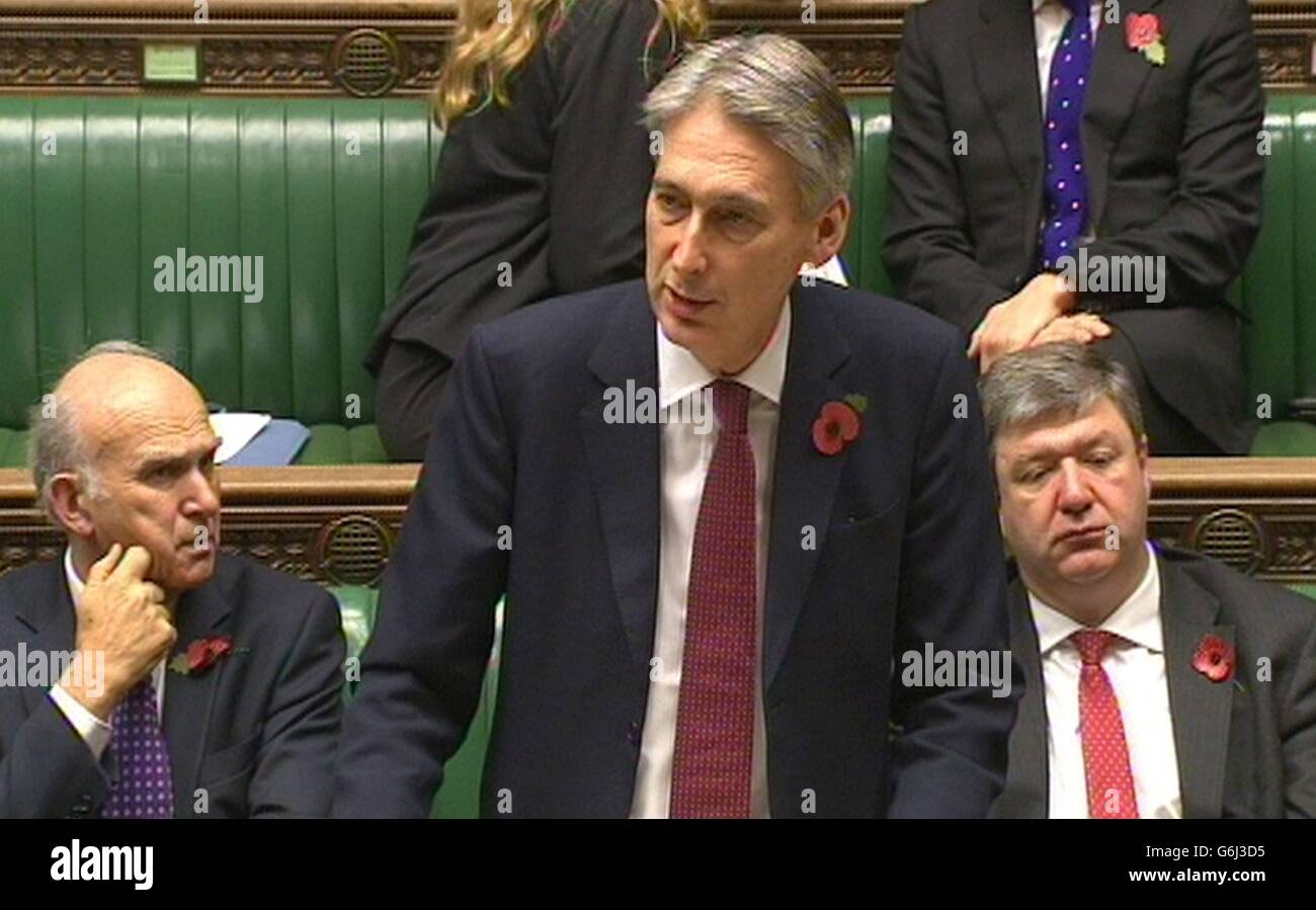 Defence Secretary Philip Hammond addressing MPs in the House of Commons, London on the future of naval shipbuilding as Defence giant BAE Systems is to axe 1,775 jobs across its naval ships business. Stock Photo
