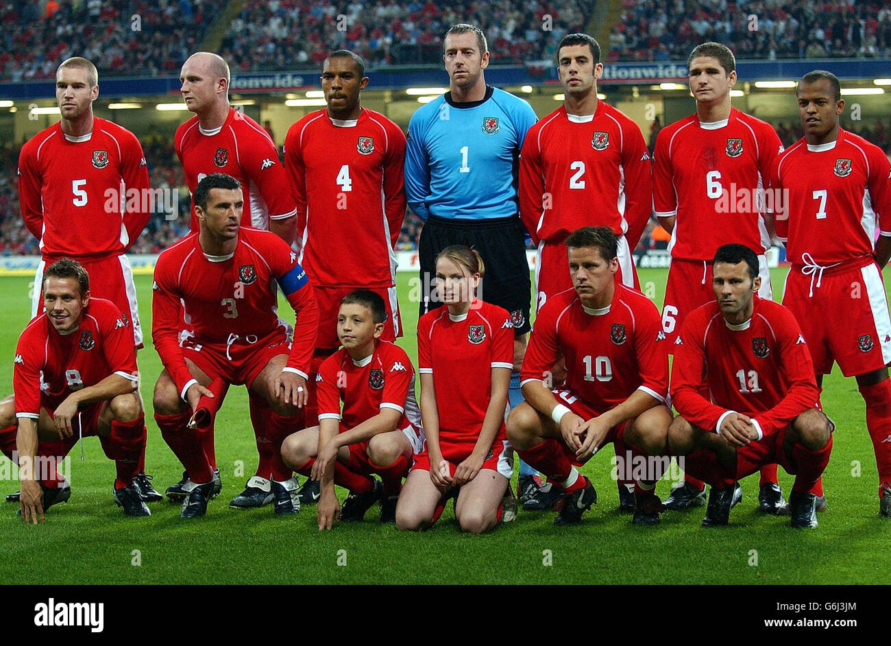 The Welsh team and mascots before the Euro 2004 Qualifying Match