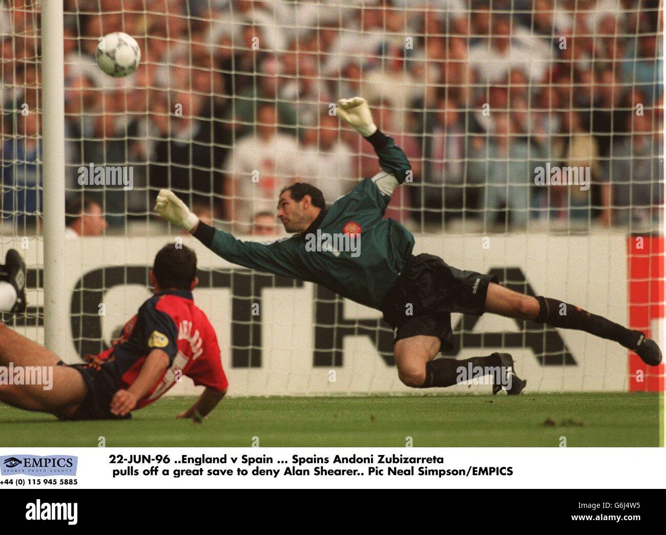 SOCCER - Euro 96 -England v Spain, Wembley Stock Photo