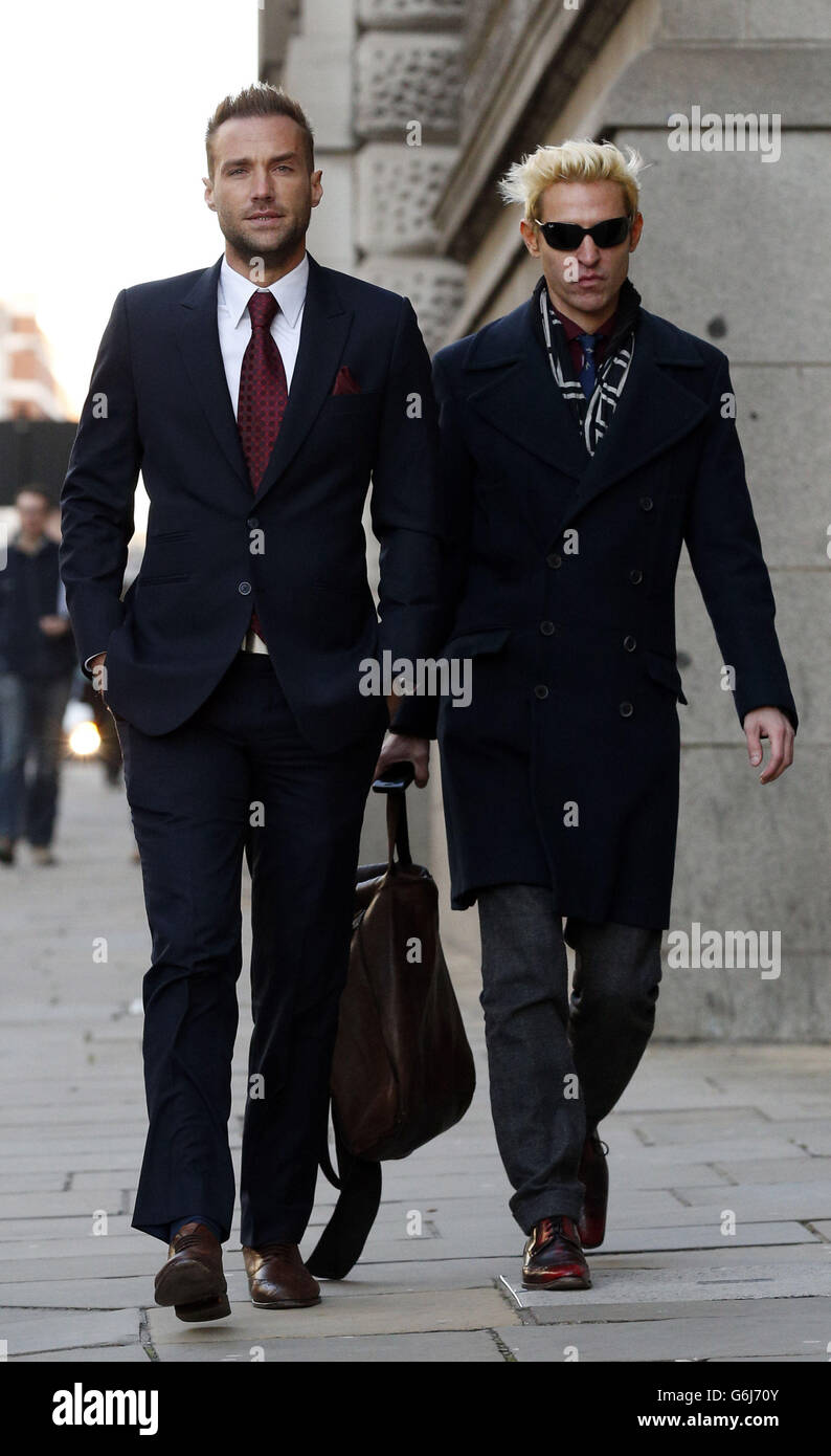 Calum Best (left) arrives at the Old Bailey as the phone hacking trial continues. Stock Photo
