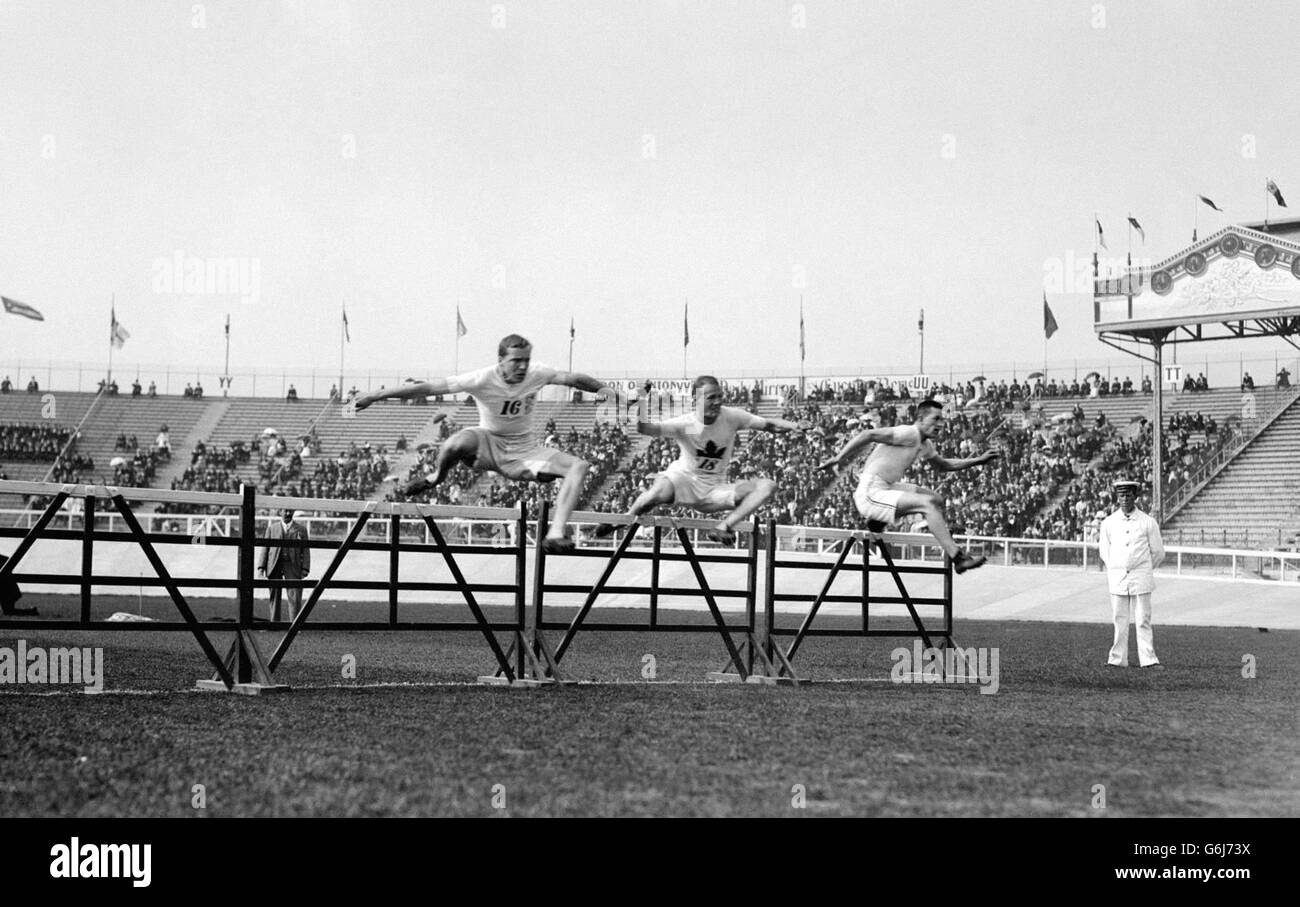Forrest Smithson of the USA (Far Right) about to win the 110m Hurdles. Stock Photo