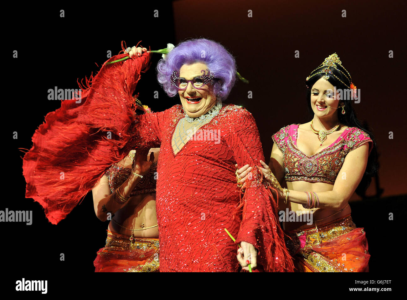 Barry Humphries in character as Dame Edna Everage at the announcement of the Barry Humphries' Farewell Tour at The London Palladium, London. Stock Photo