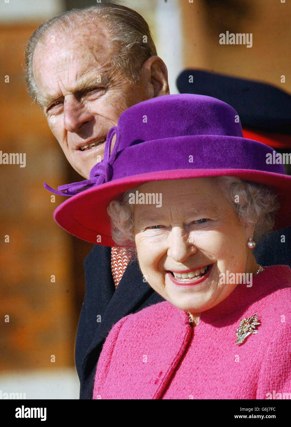Britain's Queen Elizabeth and the Duke of Edinburgh visit Christ's Hospital School in West Sussex, southern England. The Queen toured the facilities before attending a commemoration service to mark 450 years of Royal Patronage. Stock Photo